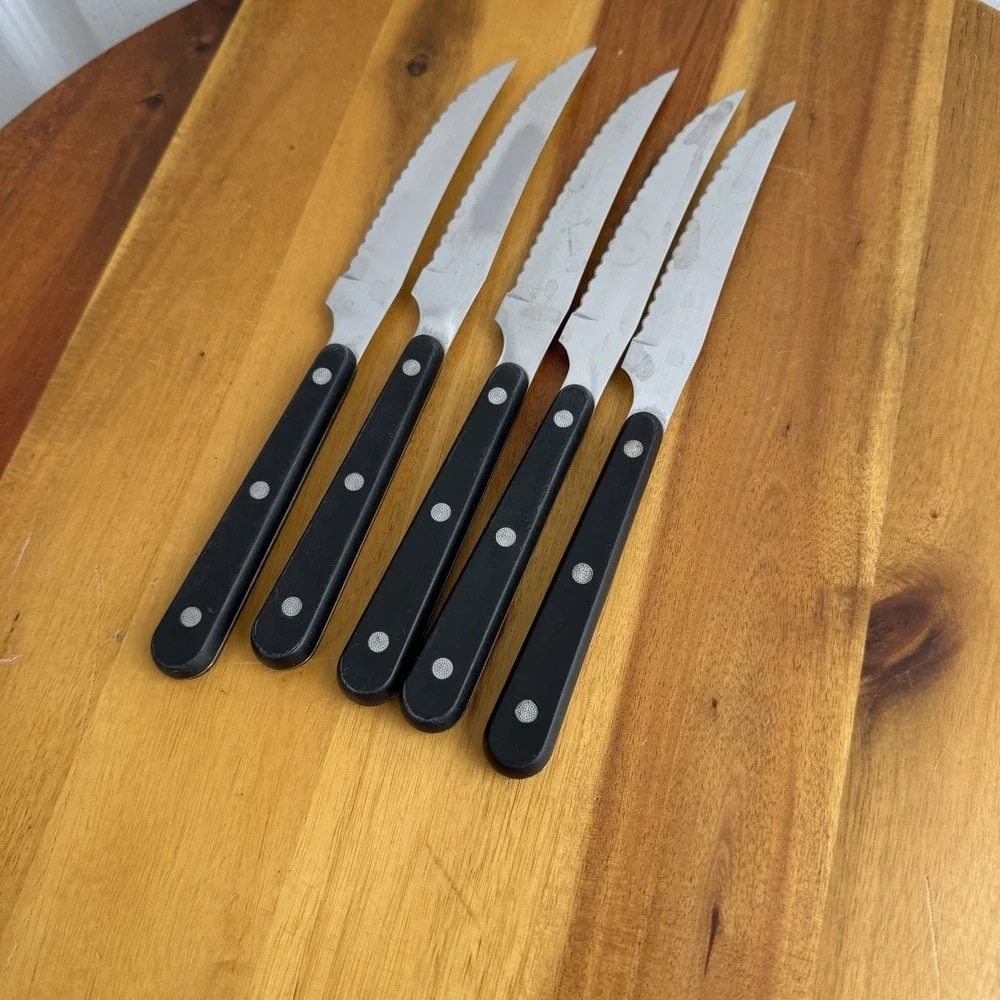 Lot Of‎ 5 Black Handle 8.5 Inch Steak Knives Japan Kitchen Dining